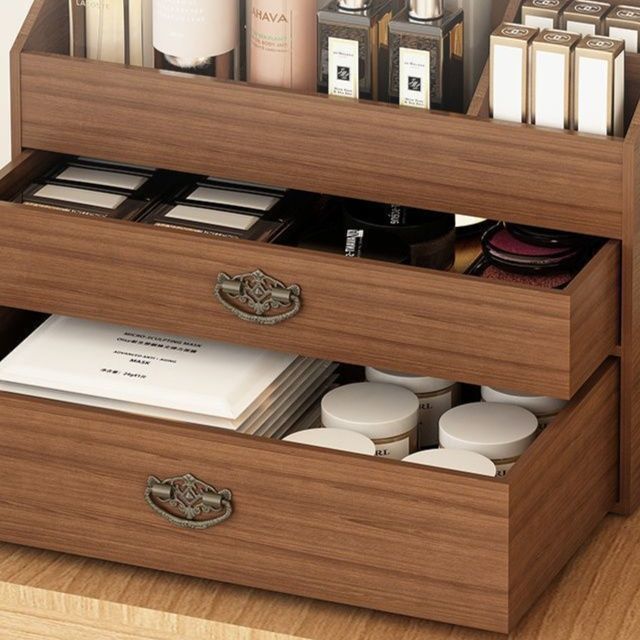 メイクボックス 二段引き出し付き木製化粧品収納ボックス