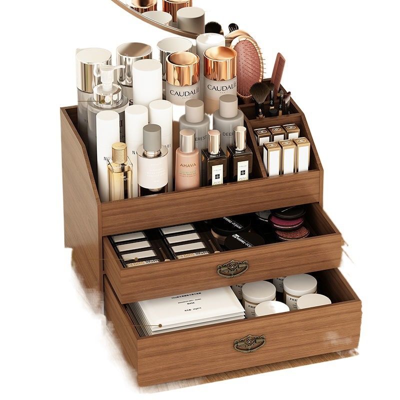 メイクボックス 二段引き出し付き木製化粧品収納ボックス