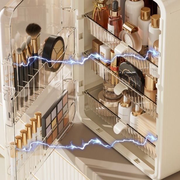 メイクボックス 透明扉付き多段式メイク道具収納ケース