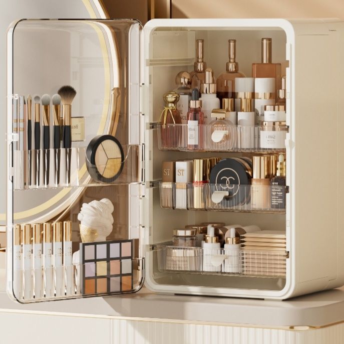 メイクボックス 透明扉付き多段式メイク道具収納ケース