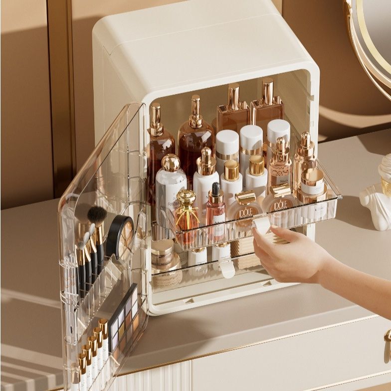 メイクボックス 透明扉付き多段式メイク道具収納ケース