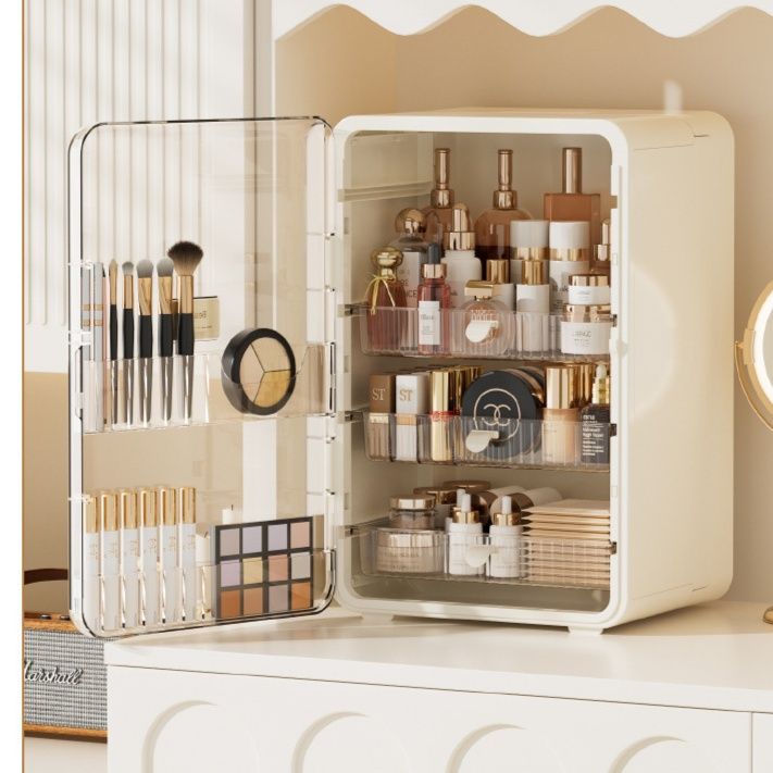 メイクボックス 透明扉付き多段式メイク道具収納ケース