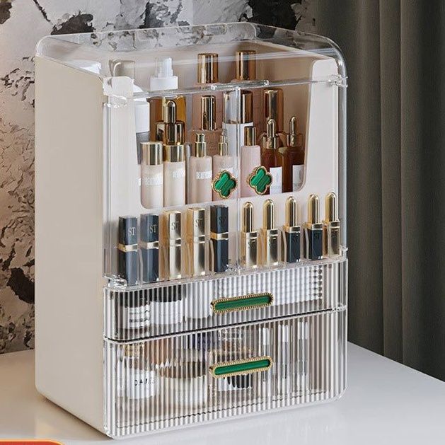 メイクボックス 透明蓋付き大容量縦型化粧品収納ケース