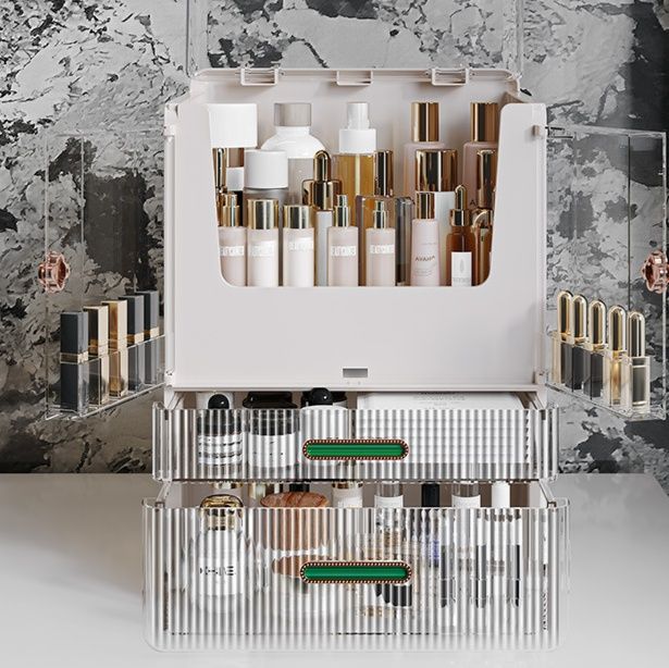 メイクボックス 透明蓋付き大容量縦型化粧品収納ケース