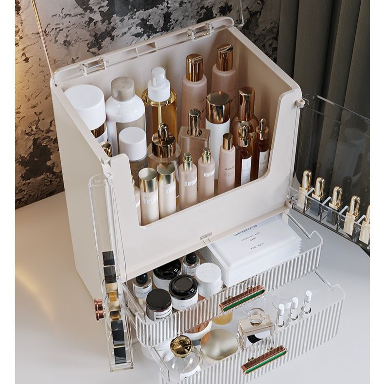 メイクボックス 透明蓋付き大容量縦型化粧品収納ケース