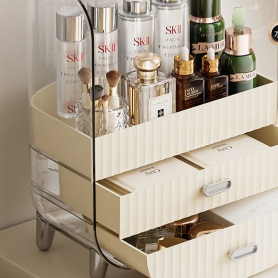 メイクボックス 透明蓋付き二段引き出し式大容量収納ボックス