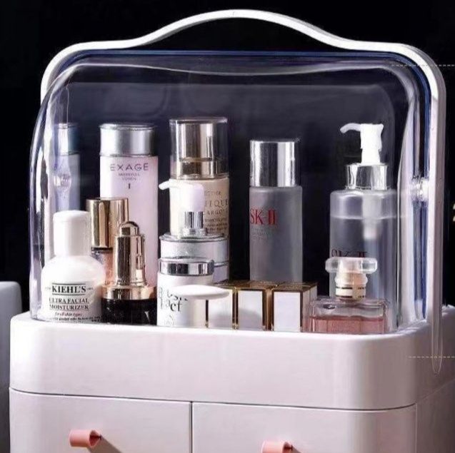 メイクボックス 白色 防塵蓋付き大容量引き出し式化粧品収納ボックス