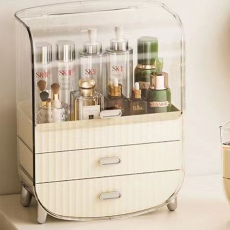 メイクボックス 白色 透明蓋付き二段引き出し式大容量収納ボックス