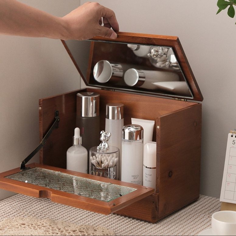 メイクボックス ミラー付き二段式木製収納ボックス