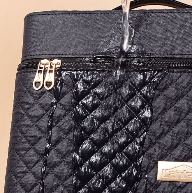 メイクボックス 黒色 四段式キルティング大容量収納化粧品ケース鏡付き