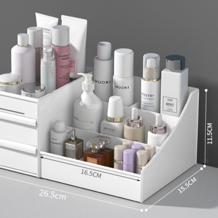 メイクボックス白 多段引き出し付き大容量卓上化粧品収納ケース