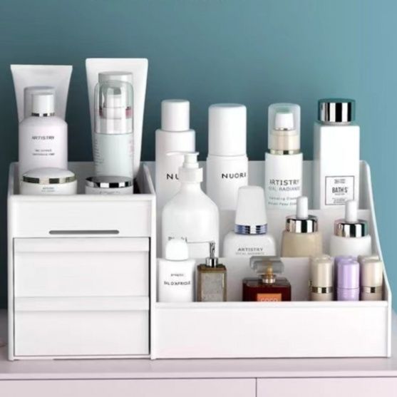メイクボックス白 多段引き出し付き大容量卓上化粧品収納ケース