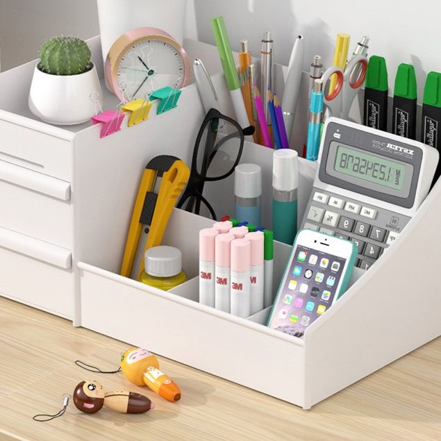 メイクボックス白 多段引き出し付き大容量卓上化粧品収納ケース