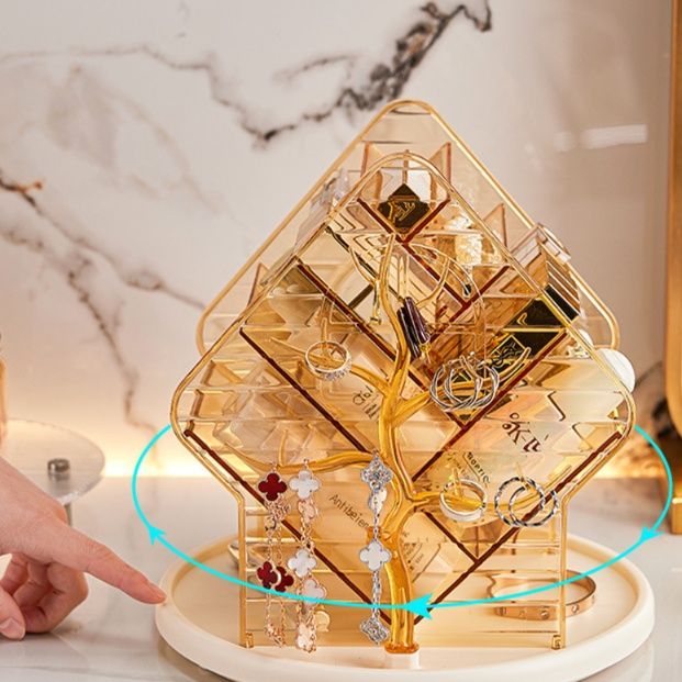 メイクボックス 回転式アクセサリー付き透明収納ボックス