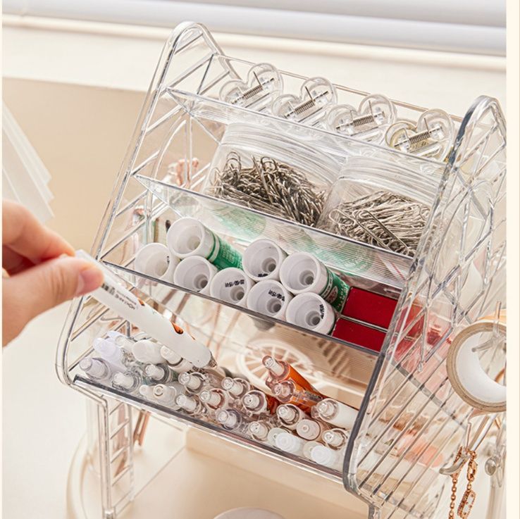 メイクボックス 回転式アクセサリー付き透明収納ボックス