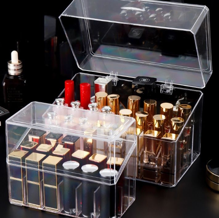 メイクボックス 透明アクリル口紅収納ボックス防塵蓋付き