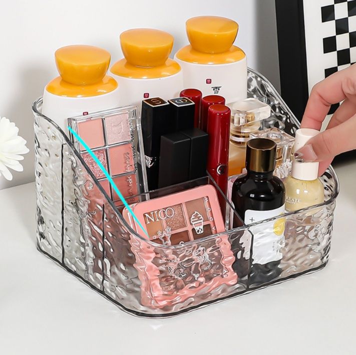 メイクボックス 水滴模様透明仕切り付き化粧品収納
