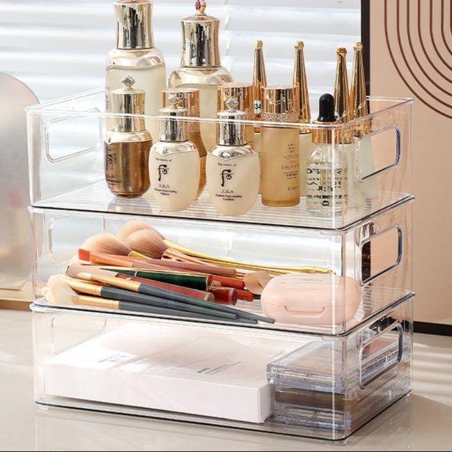 メイクボックス 三段引き出し式透明化粧品収納ケース