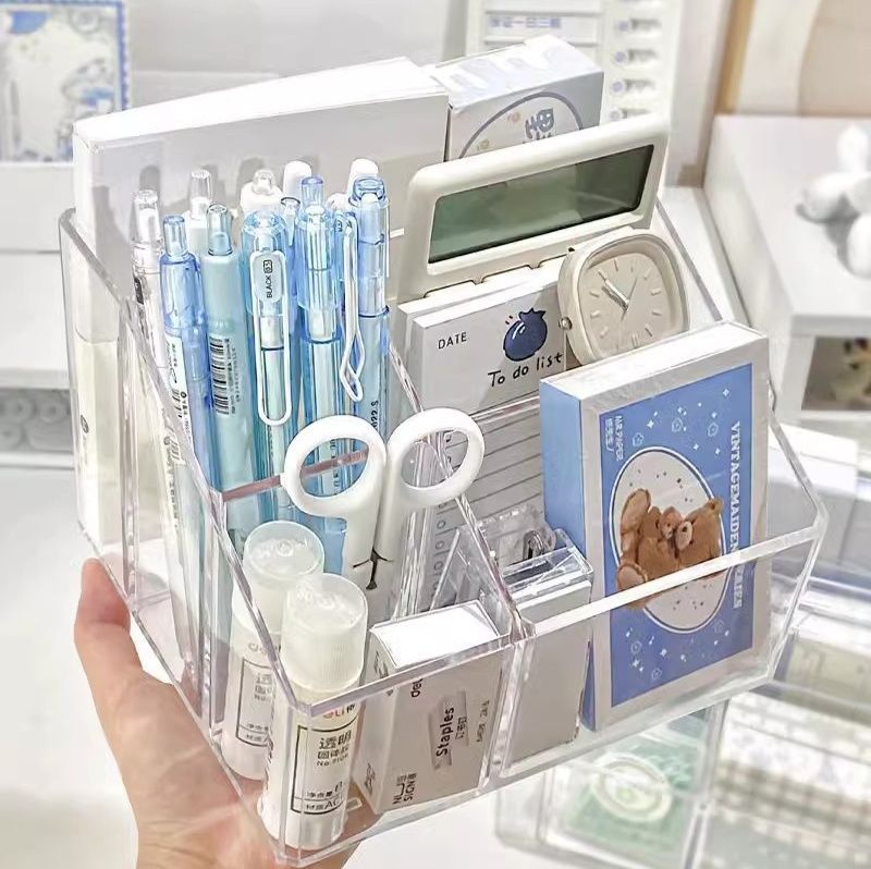 メイクボックス 多機能仕切り付き透明卓上収納ボックス