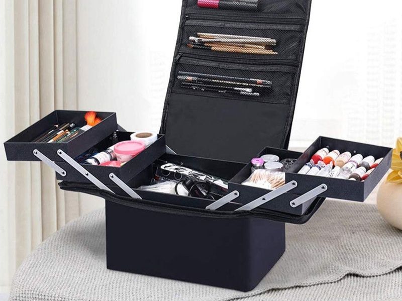 メイクボックス黒 大容量多層式折り畳み収納ボックス取っ手付き