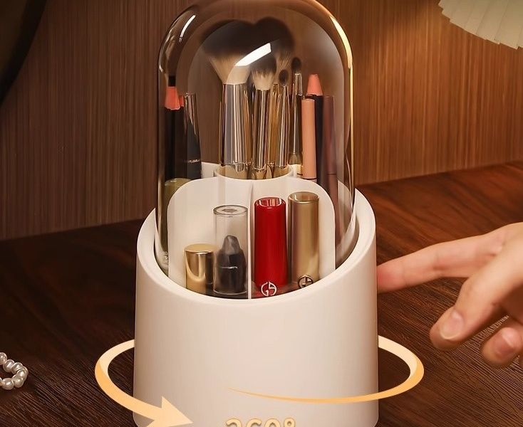 メイクボックス白 透明ドーム付き回転式化粧品収納ボックス