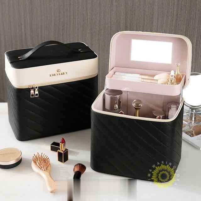 黒のメイクボックス鏡付き大容量収納