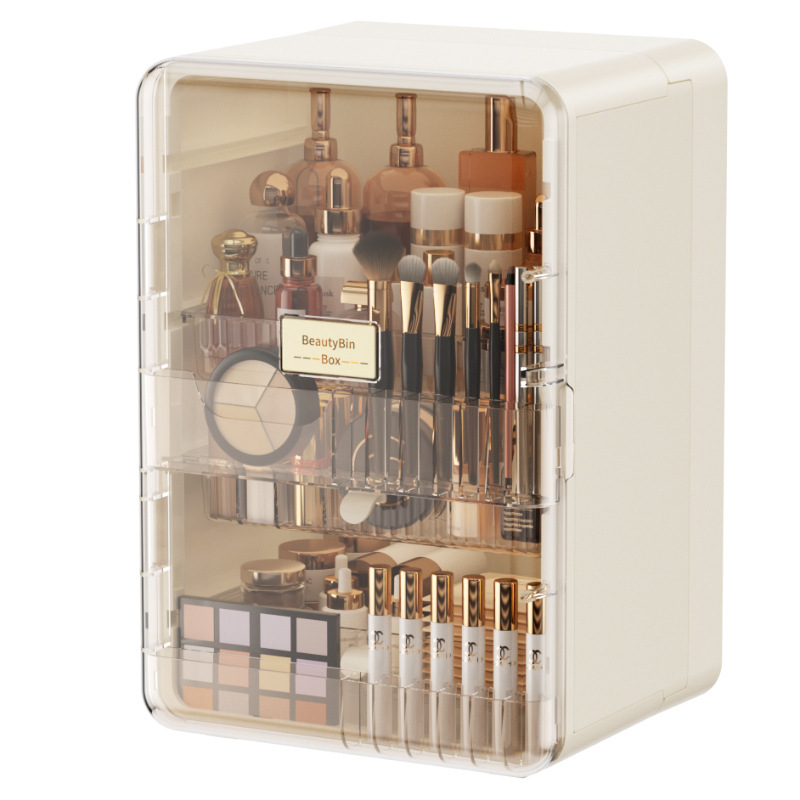 メイクボックス 透明扉付き多段式メイク道具収納ケース