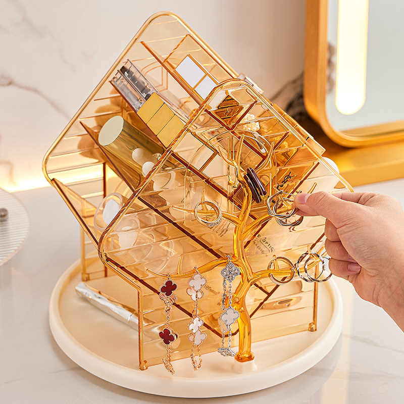 メイクボックス 回転式アクセサリー付き透明収納ボックス