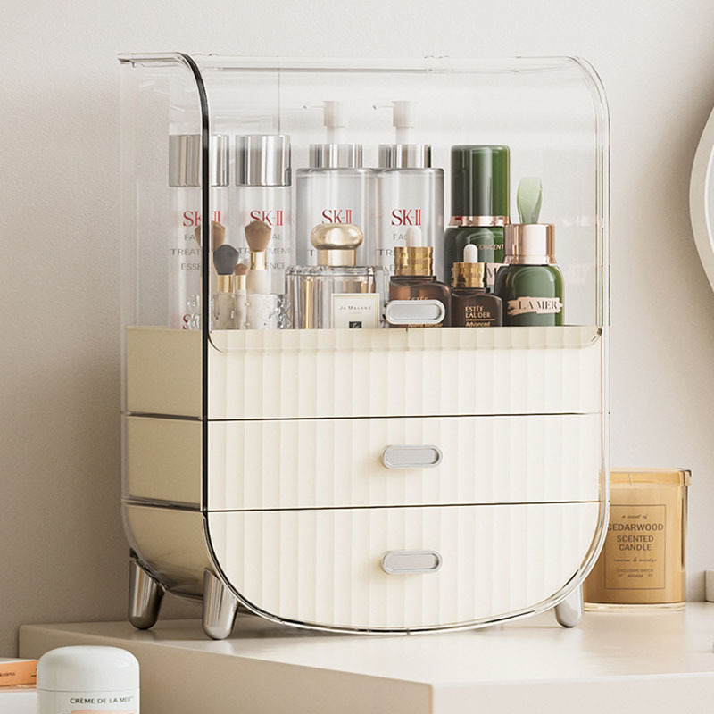 メイクボックス 透明蓋付き二段引き出し式大容量収納ボックス