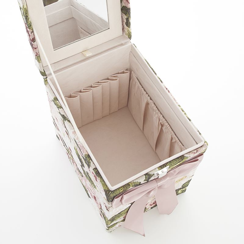 花柄メイクボックス 収納鏡付き化粧品入れ