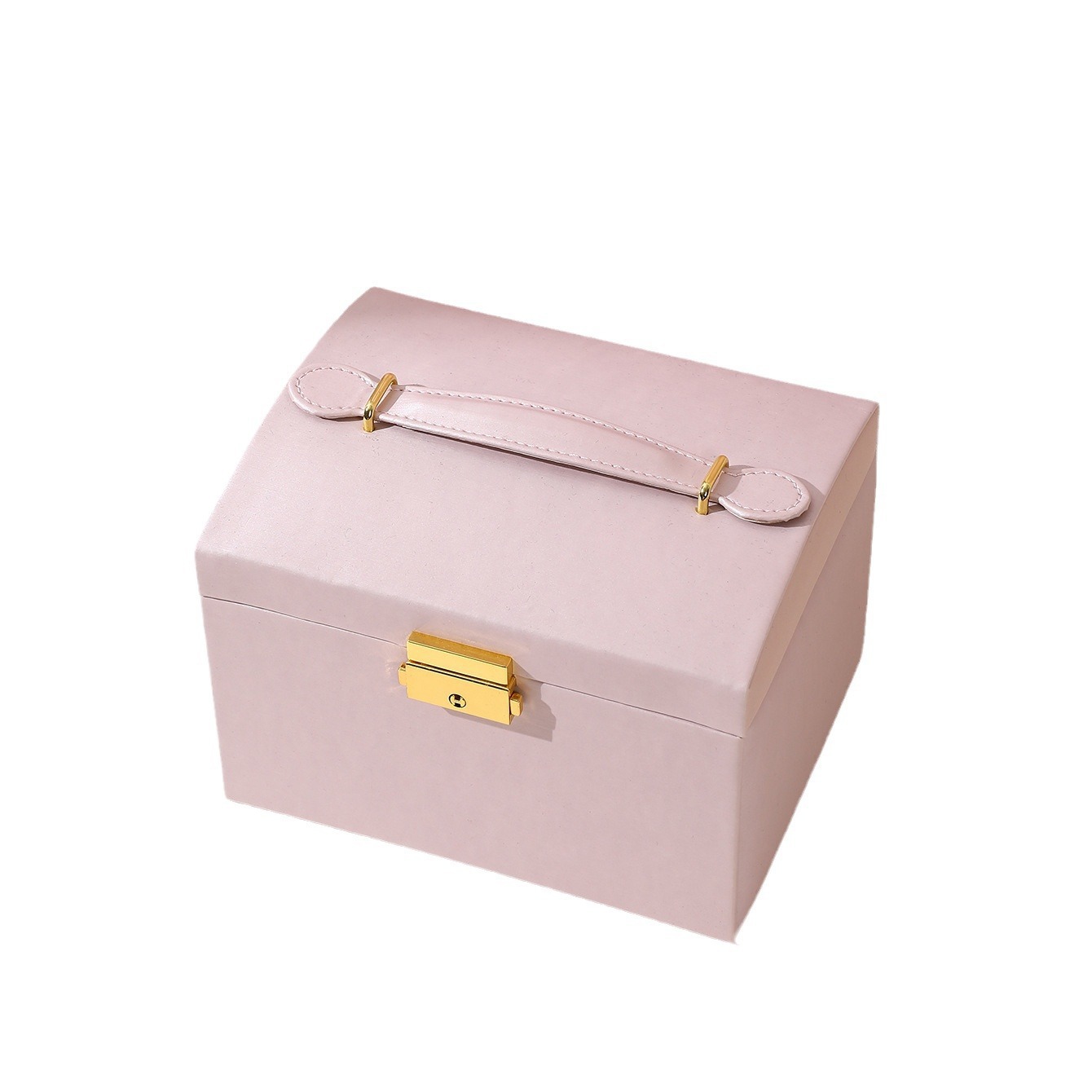 メイクボックス白 取っ手付き三段引き出し式携帯用化粧収納箱