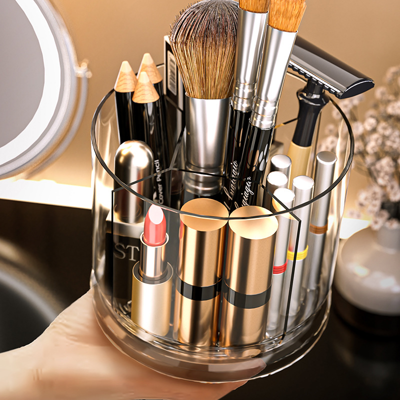 メイクボックス 円筒型仕切り付き透明メイク収納ケース