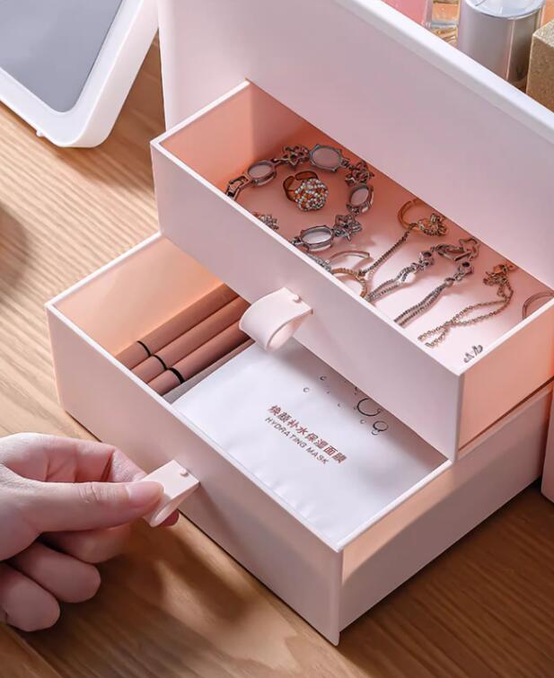 メイクボックス　鏡付き照明機能搭載メイクボックス