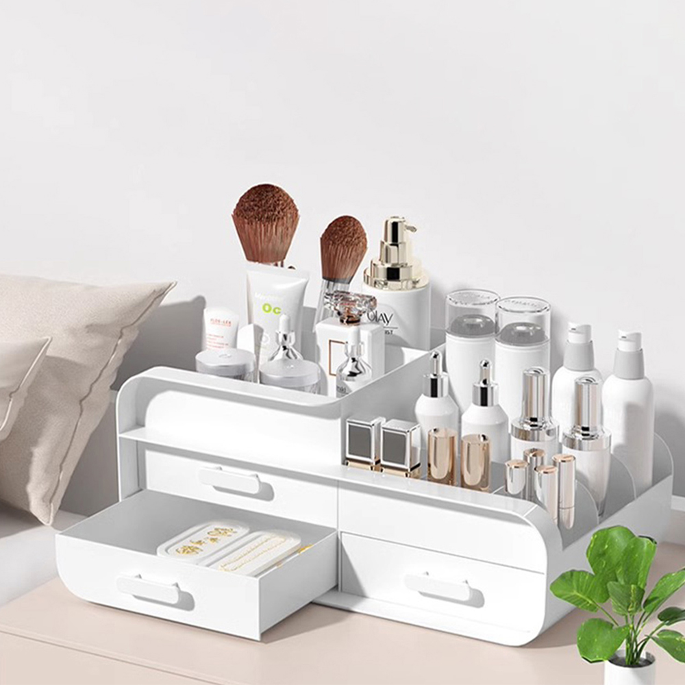 白いメイクボックス 大容量化粧品収納ケース 引き出し付き