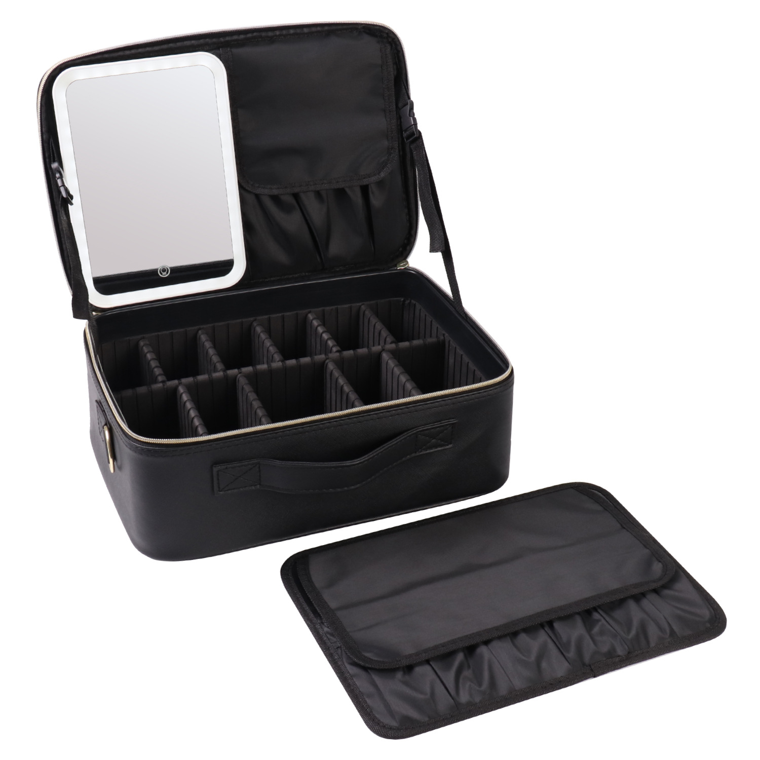 メイクボックス 発光ダイオード鏡付き大容量化粧品収納ケース