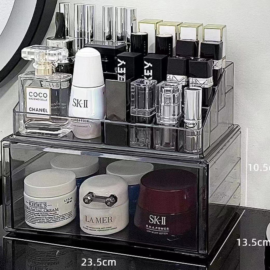 メイクボックス 三段引き出し付き透明化粧品収納ケース