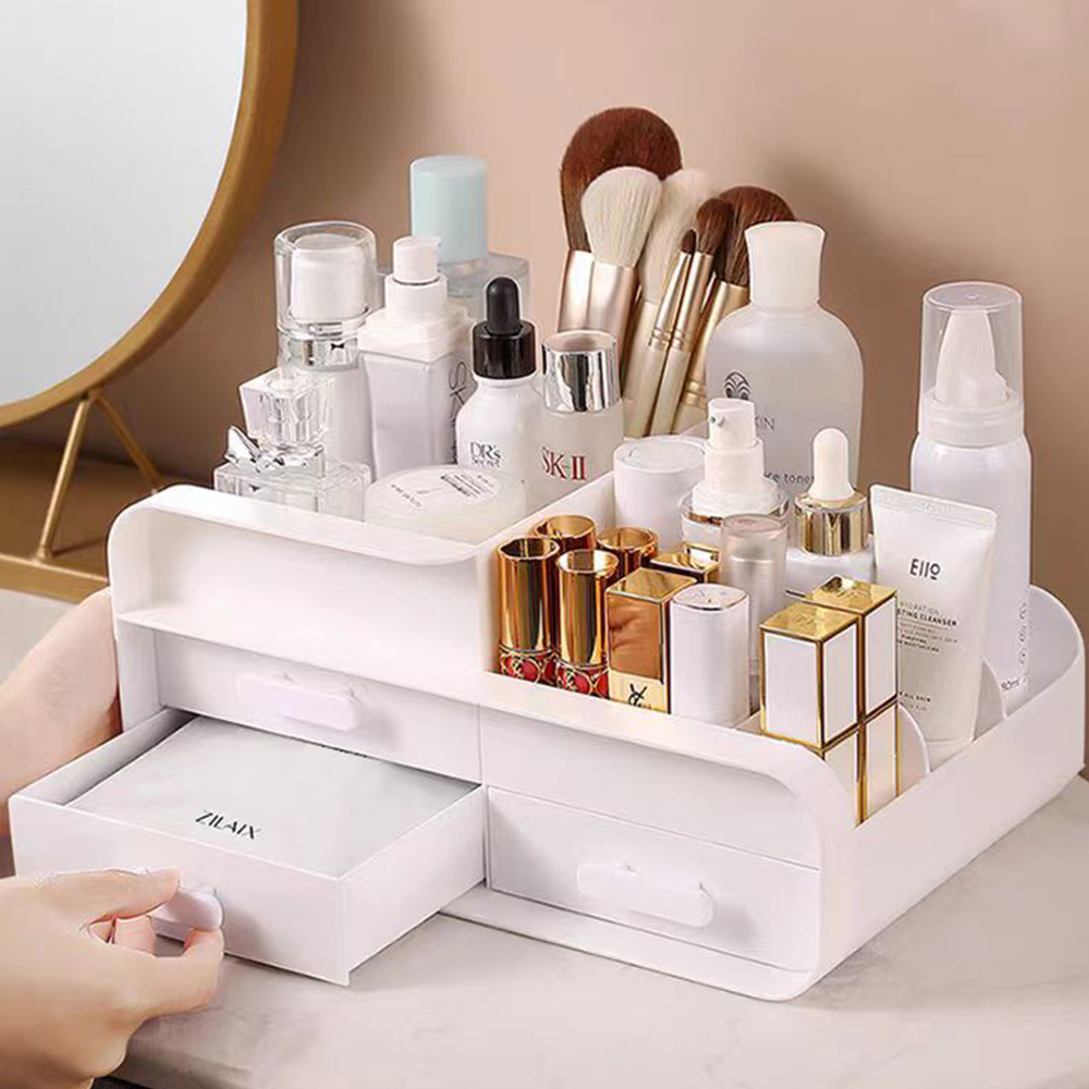白いメイクボックス 大容量化粧品収納ケース 引き出し付き