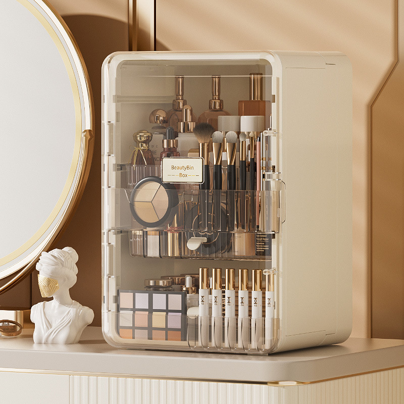 メイクボックス 透明扉付き多段式メイク道具収納ケース