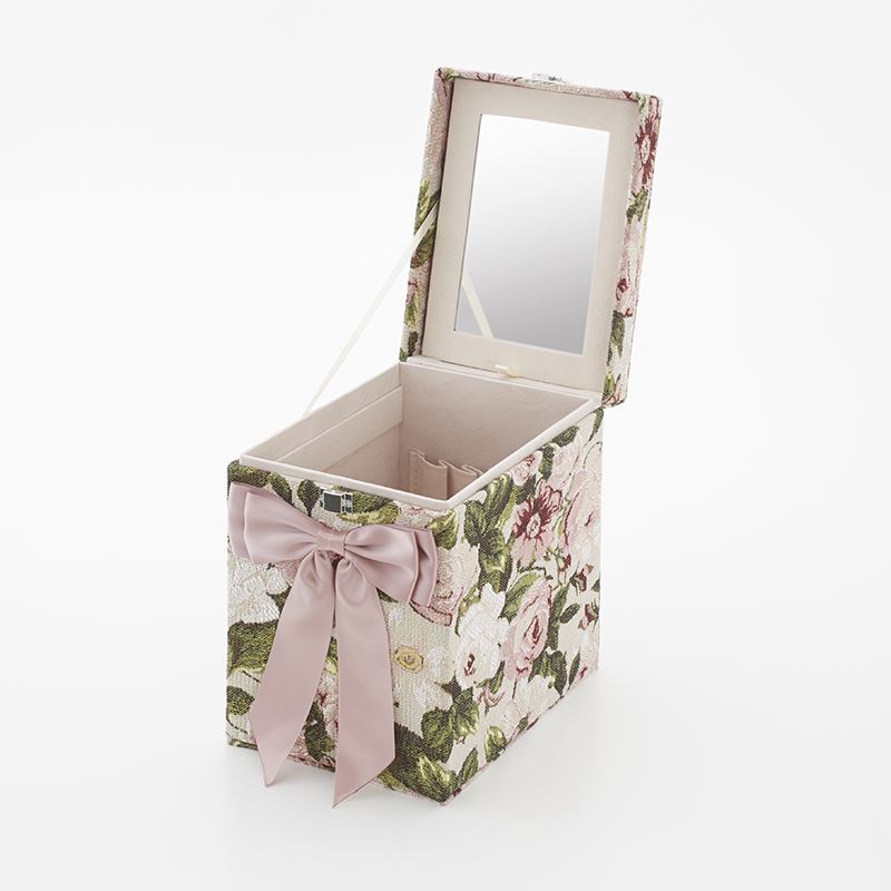 花柄メイクボックス 収納鏡付き化粧品入れ