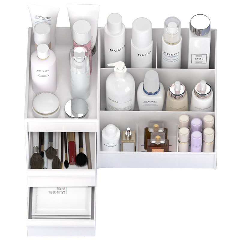 メイクボックス白 多段引き出し付き大容量卓上化粧品収納ケース