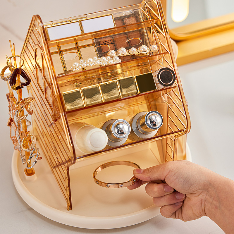 メイクボックス 回転式アクセサリー付き透明収納ボックス