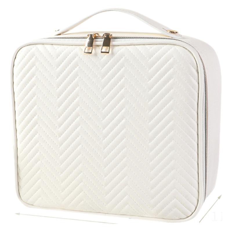 メイクボックス 発光機能付きヘリンボーン柄化粧ケース