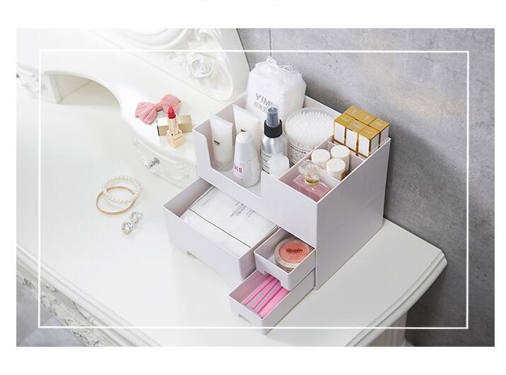 白い卓上メイクボックス 引き出し付き化粧品収納ケース