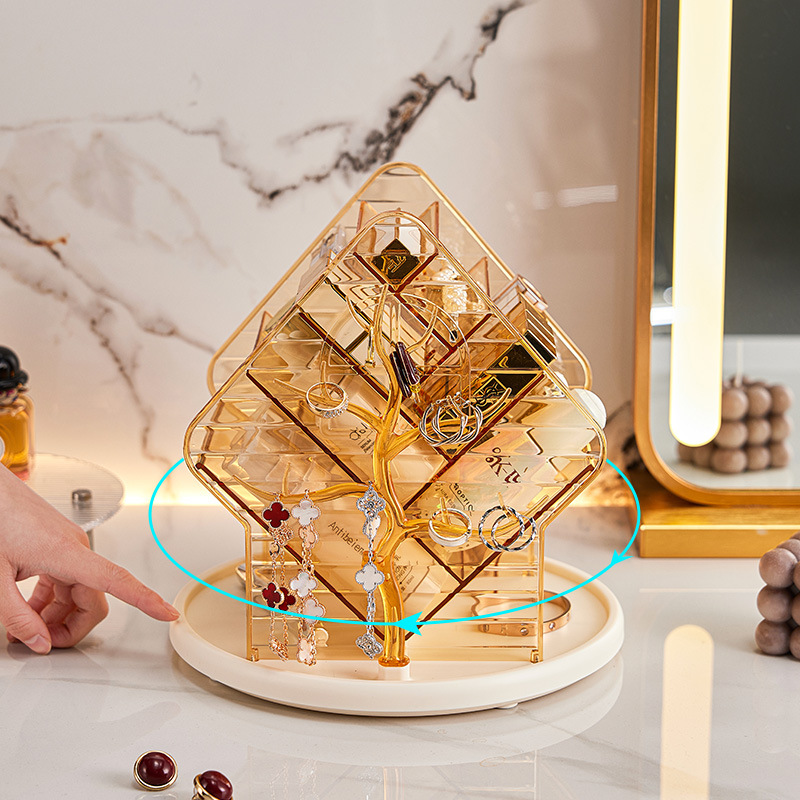 メイクボックス 回転式アクセサリー付き透明収納ボックス