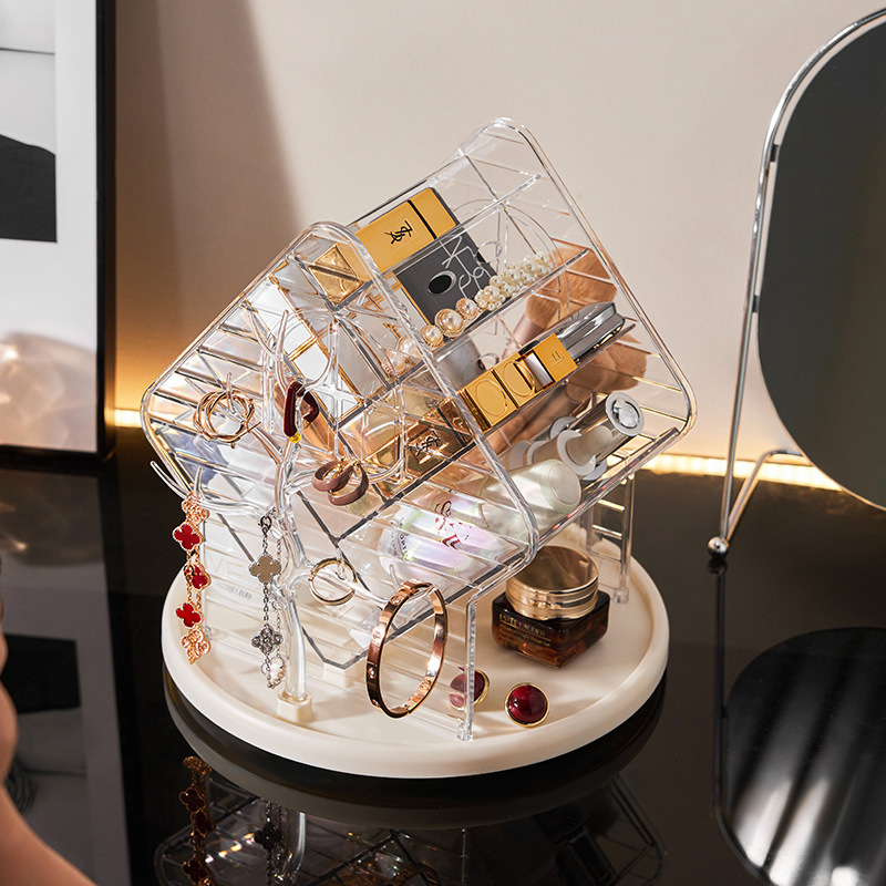 メイクボックス 回転式アクセサリー付き透明収納ボックス