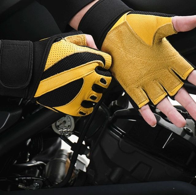 バイク　グローブ ライディング指切り牛革グローブ