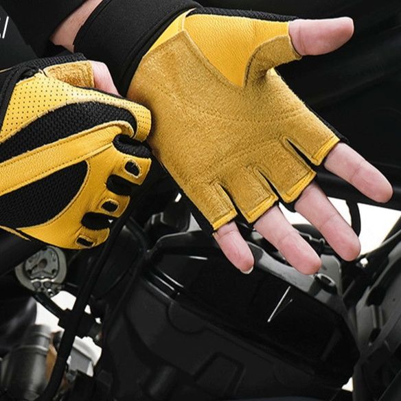 バイク　グローブ ライディング指切り牛革グローブ