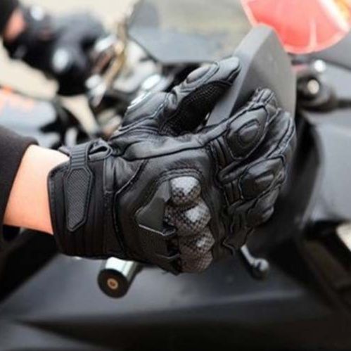  骨模様装飾付き本格革製バイクグローブ