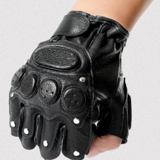 バイク　グローブ 本革製指切りバイクプロテクトグローブ