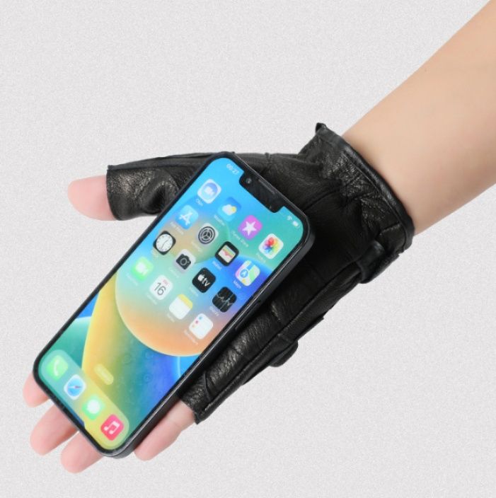 バイク　グローブ 本革製指切りバイクプロテクトグローブ